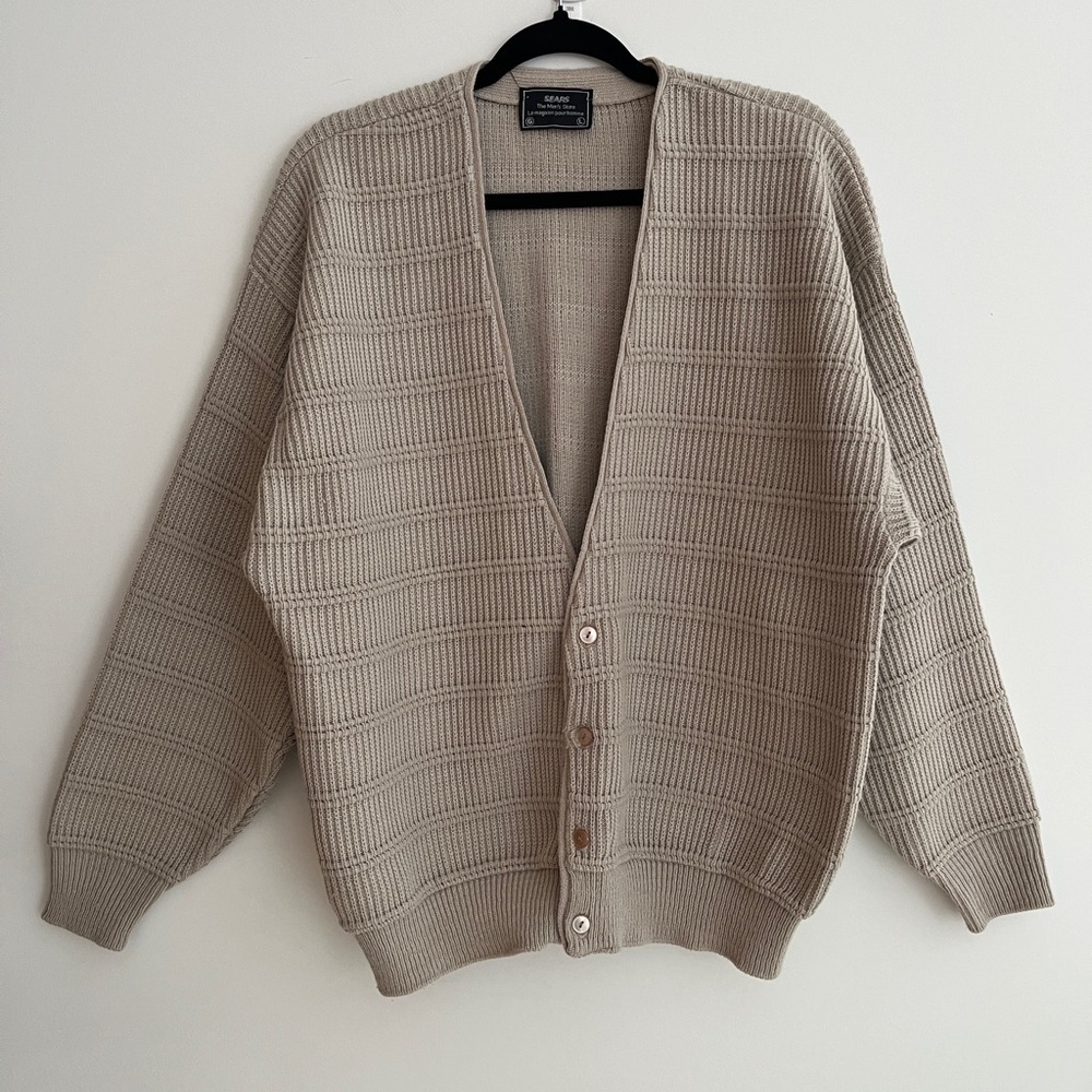 VINTAGE Sears The Men's Store Acrylic Cardigan Neutral Grandpa Sweater Unisex